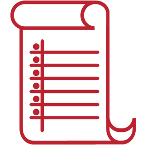 A red outline of scroll like paper showing a list